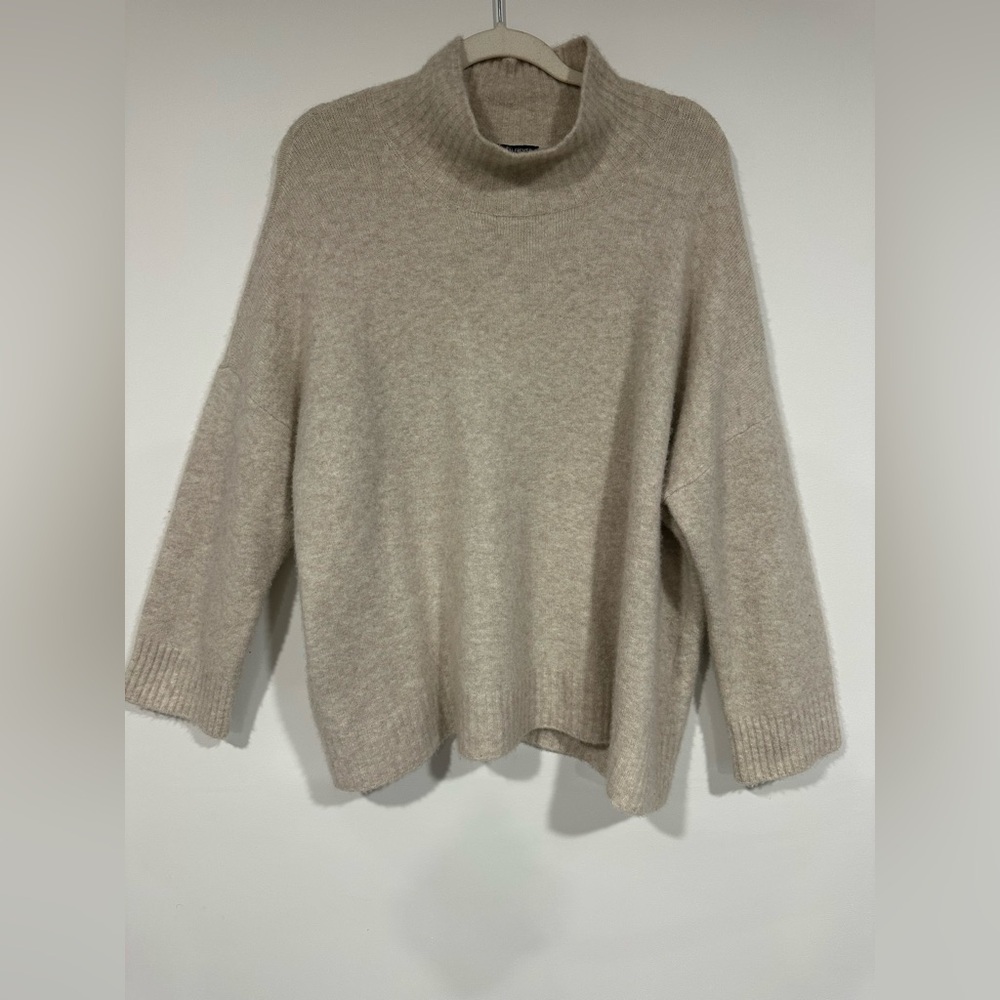 Eileen Fisher Cashmere Silk Bliss Turtleneck Box-Top Sweater Cream Tan XL